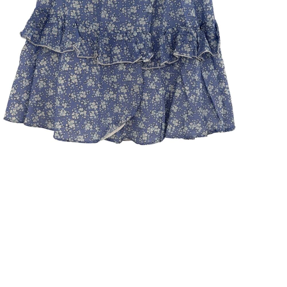 Kisuii Floral Ruffle Mini Skirt Blue Silk Blend Tiered Womens XS‎ Boho - Picture 4 of 9